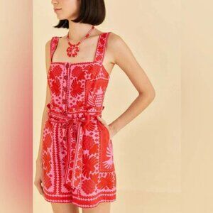 Farm Rio Red Jungle Scarf Romper - Large